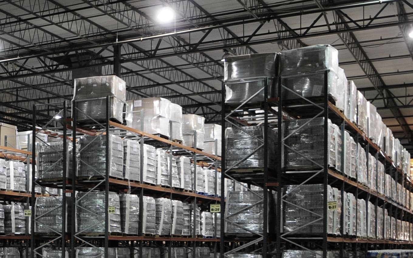 Pallet racking in a distribution warehouse